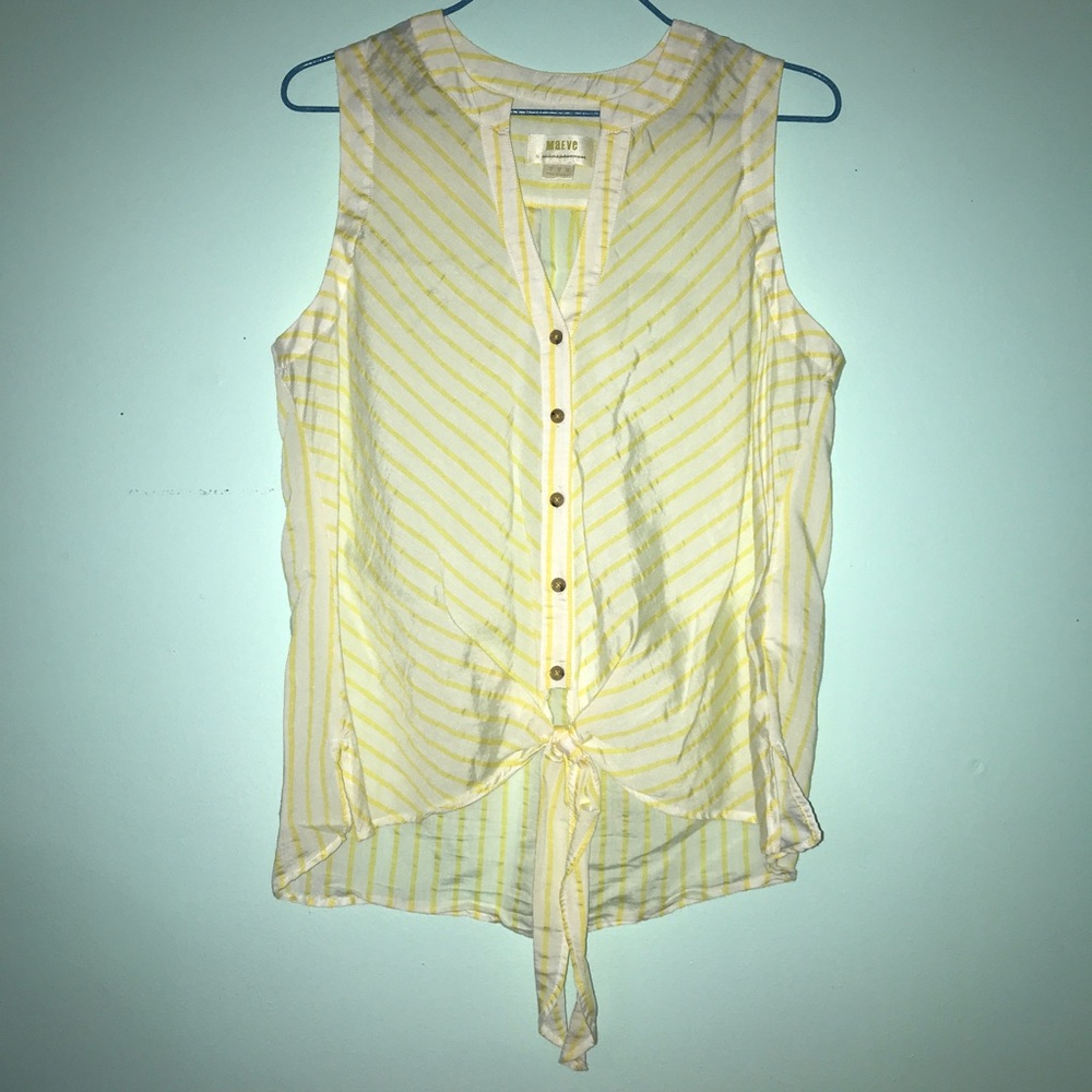 sleeveless striped tie button down blouse